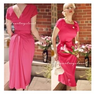 Heart My Closet ANNA- 1950s BLACK Retro Dress,Pleated, Round Collar, Bow Belt, M